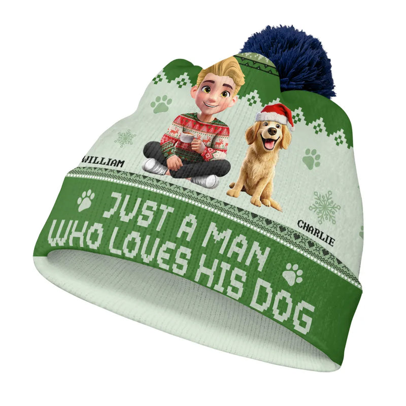 Pet Lovers,Pet Mom,Pet Dad,Dog Lovers,Dog Mom,Dog Dad,Happy,Christmas,Top Market - Just A Girl Who Loves Her Dog - Personalized Bobble Beanie Hat
