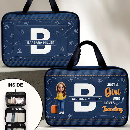 Just A Girl Who Loves Traveling 3D Effect - Personalized Toiletry Bag