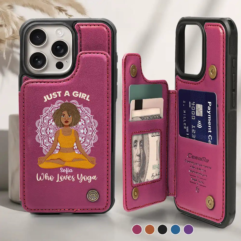 Gift For Girlfriend,Gift For Yourself,Gift For Women,Gift For Bestie - Just A Girl Who Loves Yoga - Personalized Leather Flip Wallet Phone Case