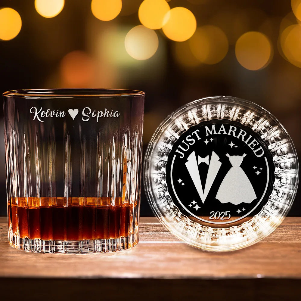 Just Married - Personalized Rocks Whiskey Glass