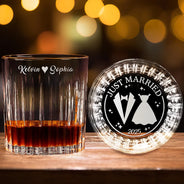 Gift For Couples,Gift For Husband,Gift For Wife,Gift For Boyfriend,Gift For Girlfriend - Just Married - Personalized Rocks Whiskey Glass