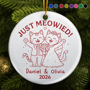 Christmas,Married Couple,Romantic,Gift For Couples,Icon - Just Meowied Couple - Personalized Circle Ceramic Ornament