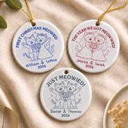 Christmas,Married Couple,Romantic,Gift For Couples,Icon - Just Meowied Couple - Personalized Circle Ceramic Ornament