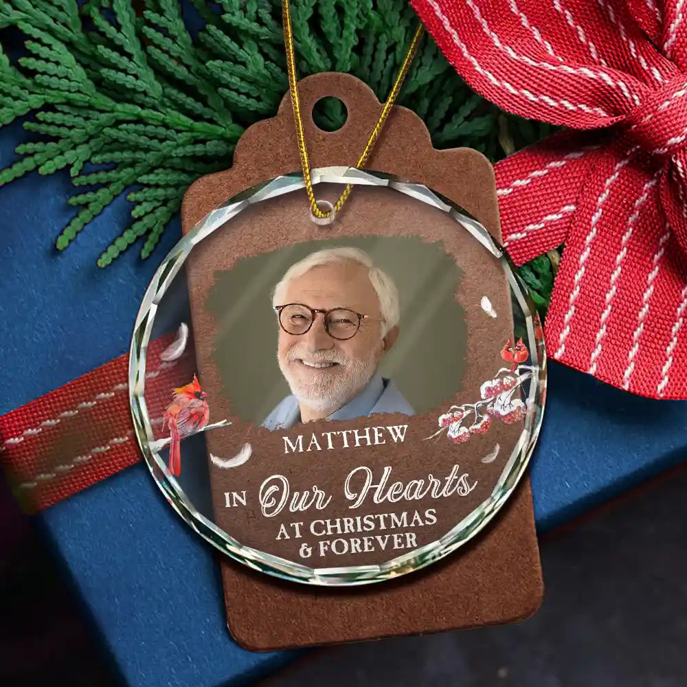 Custom Photo First Christmas In Heaven - Personalized Circle Glass Ornament