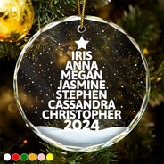 Christmas Tree Family Bestie Coworker Custom Name - Personalized Circle Glass Ornament