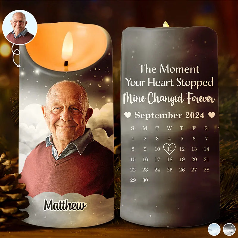 Memorial,Family,Pet Lovers,Sad - Custom Photo The Moment Your Heart Stopped Calendar - Personalized Flameless LED Candle