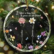 Gift For Bestie - Birth Flower Grow Old Friends - Personalized Circle Glass Ornament