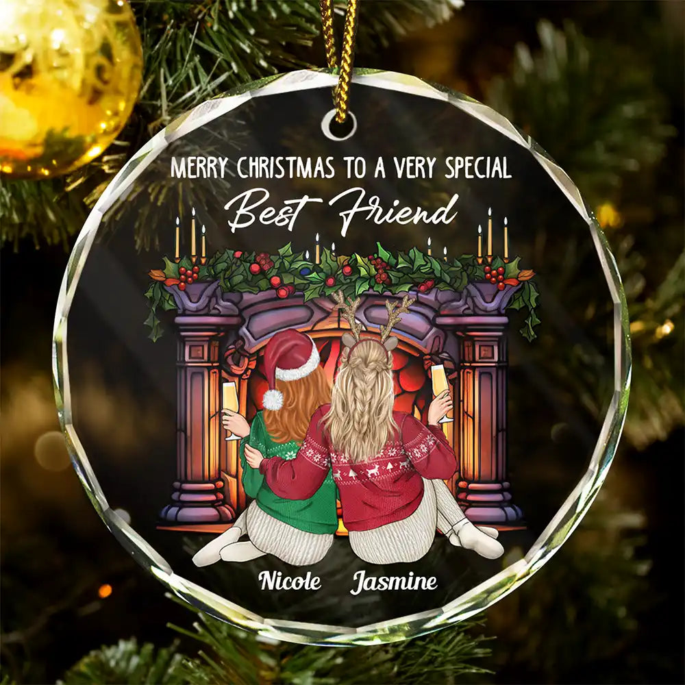 Gift For Bestie - Merry Christmas To A Very Special Best Friend - Personalized Circle Glass Ornament