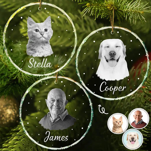 Christmas,Custom Photo,Memorial,Pet Lovers,Sad - Custom Photo Christmas Gift For Family, Pet Lovers, Bestie - Personalized Circle Glass Ornament