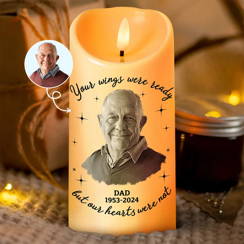 Memorial, Family - Memorial Custom Photo Your Wings Were Ready - Personalized Flameless LED Candle