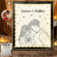 Gift For Couples, Gift For Husband, Gift For Wife, Gift For Boyfriend, Gift For Girlfriend, Art Design - Custom Photo Line Art Couple Portrait Bestie Family - Personalized LED Mirror Frame Lamp