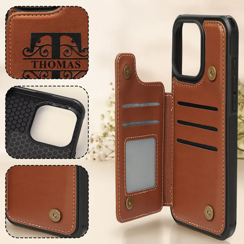 Gift For Yourself,Gift For Women,Gift For Men - Monogram Initial - Personalized Leather Flip Wallet Phone Case
