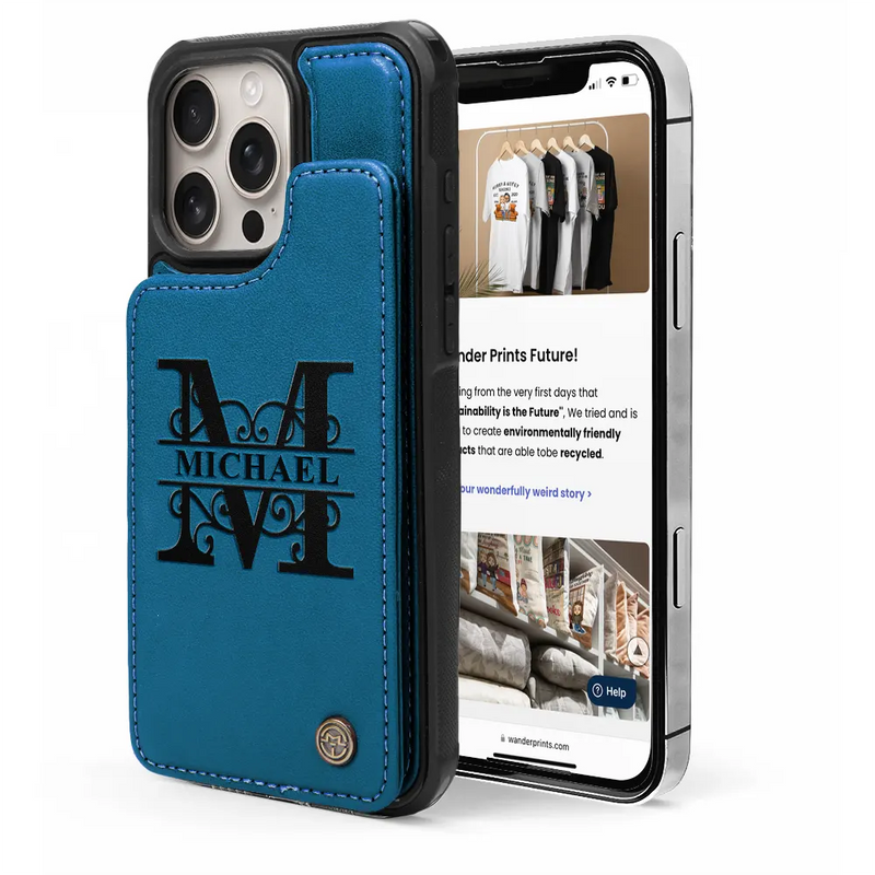 Gift For Yourself,Gift For Women,Gift For Men - Monogram Initial - Personalized Leather Flip Wallet Phone Case
