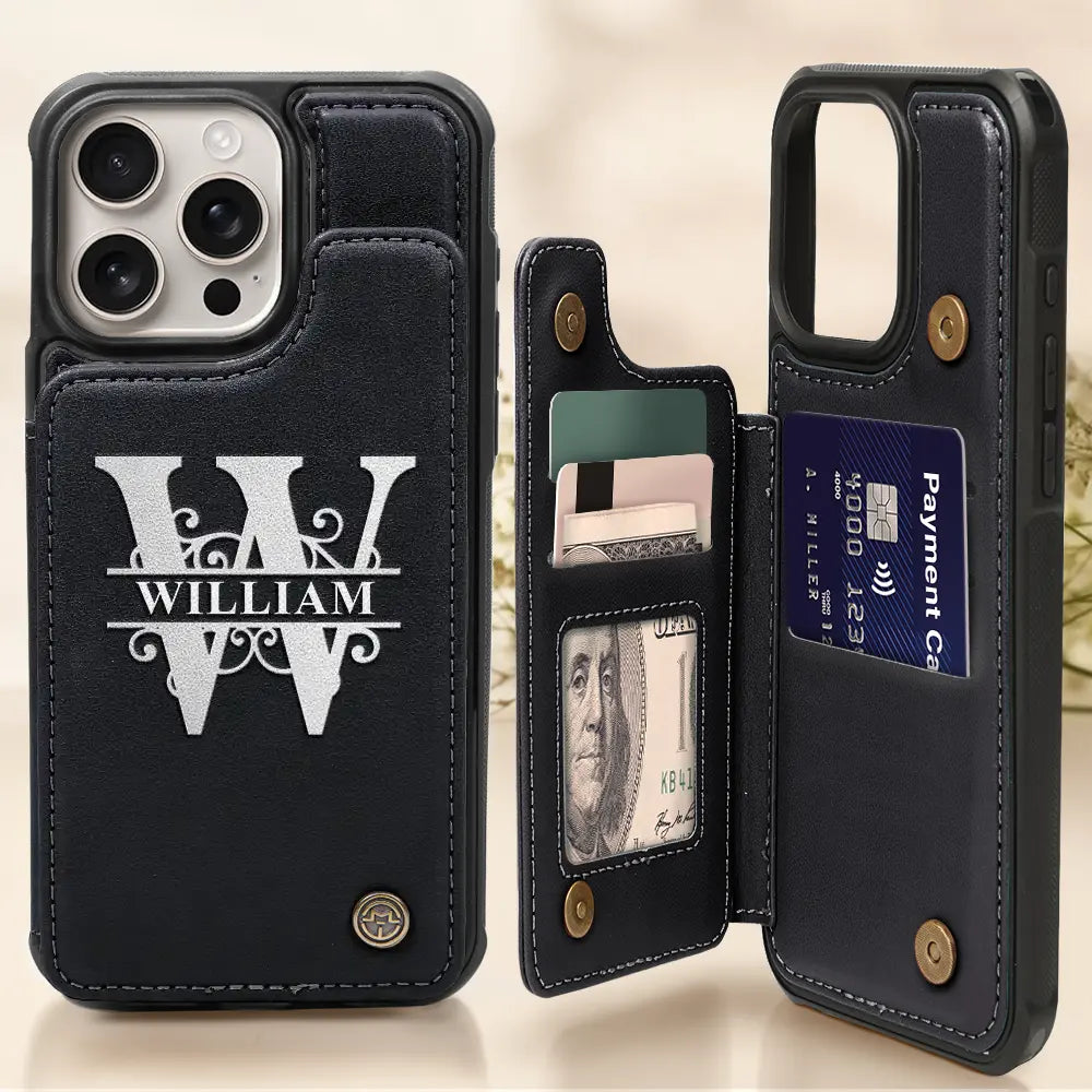 Gift For Yourself,Gift For Women,Gift For Men - Monogram Initial - Personalized Leather Flip Wallet Phone Case
