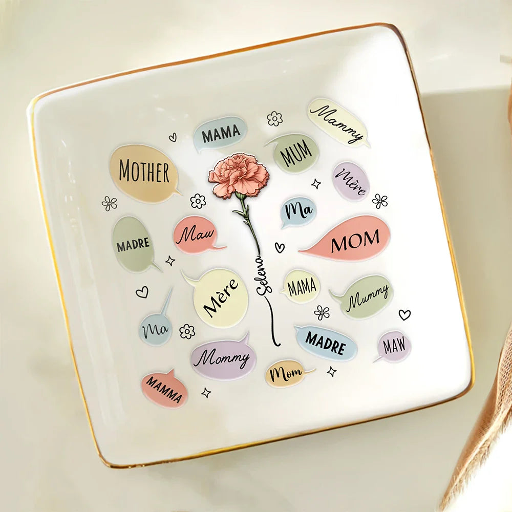 Names For Mom - 3D Embossed Effect Printed Ring Dish, Personalized Ring Dish