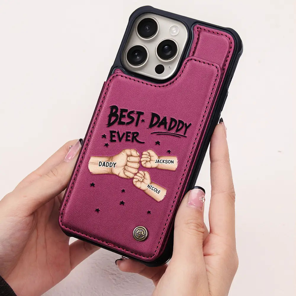 Gift For Father,Gift For Grandpa,Happy - Best Dad Grandpa Ever Fist Bump - Personalized Leather Flip Wallet Phone Case