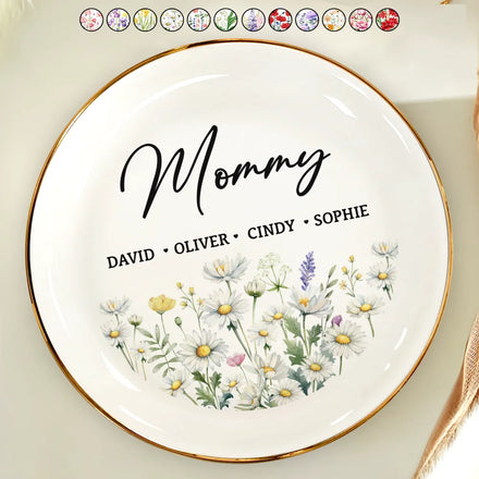 Grandma Mom Flower Field - Personalized Round Ring Dish