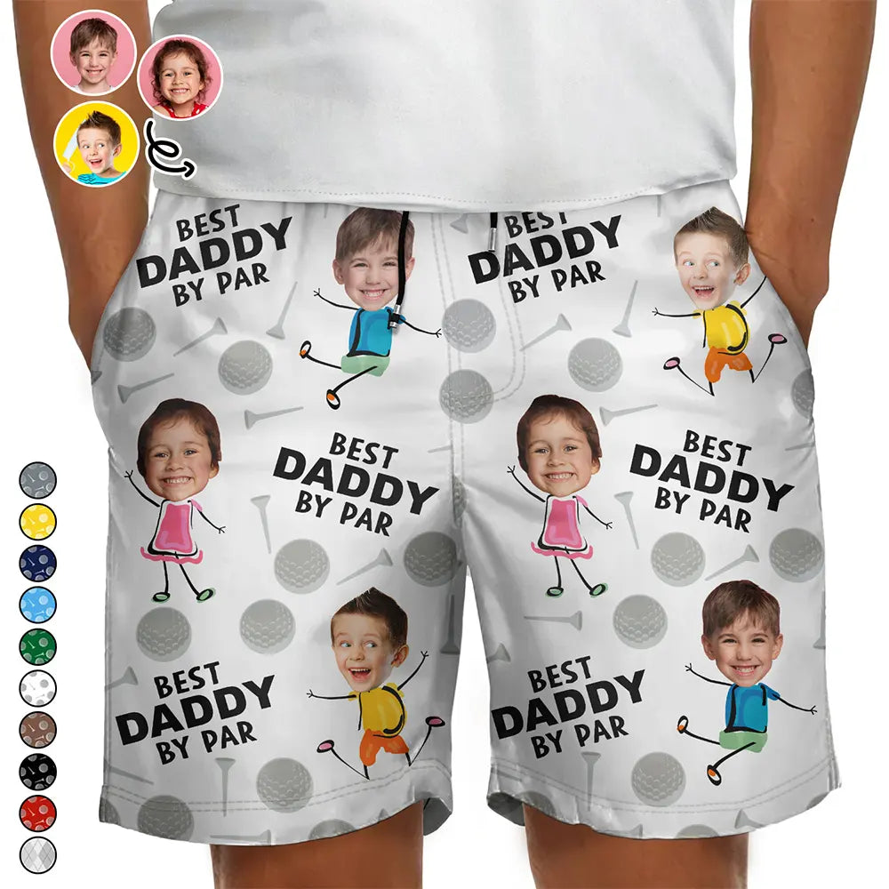 Gift For Father,Gift For Husband,Sport Dad,Golf,Dad's Hobby,Dad,Children - Custom Photo Best Daddy By Par Funny Golf Lover - Personalized Unisex Beach Shorts