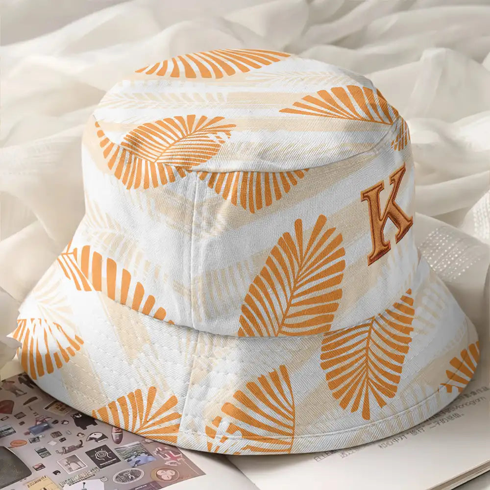 Gift For Yourself,Gift For Women,Gift For Men,Summer,Gift For Kids - Monogram Tropical Pattern - Embroidery Text Effect Printed, Personalized Bucket Hat