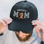 Dog Lovers,Dog Dad,Happy,Pet Lovers,Pet Dad,Pet Mom,Dog Mom - Dog Dad Dog Mom 3D Effect - Embroidery Text Effect Printed, Personalized Vintage Washed Denim Cap