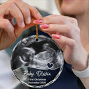 Custom Photo Arriving Baby First Christmas Ultrasound - Personalized Circle Glass Ornament