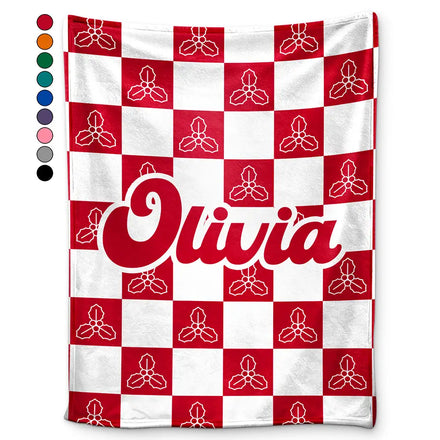 Birth Month Flower Checkered Pattern - Personalized Fleece Blanket, Sherpa Blanket