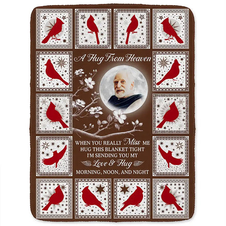 Custom Photo Cardinal Bird A Hug From Heaven - Personalized Fleece Blanket, Sherpa Blanket