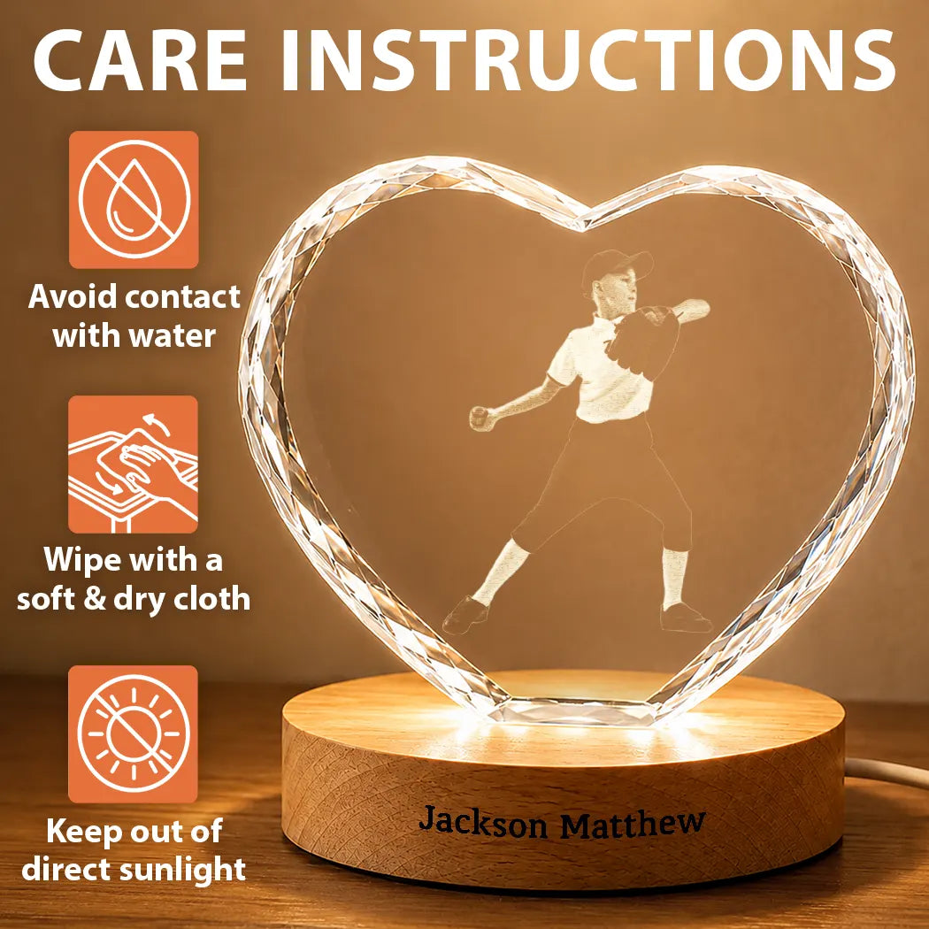 Happy, Parents, Gift For Grandparents, Gift For Kids, Gift For Daughter, Gift For Son - Custom Photo Kid Hobby Baseball Pet Ballet Gymnastics - Personalized Crystal Heart Shaped Lamp