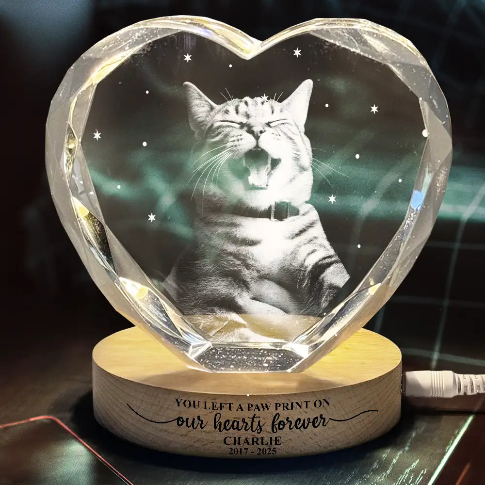 Pet Lovers,Cat Lovers,Dog Lovers,Sad,Memorial,Family - Custom Photo Forever Loved Memorial Dog Cat - Personalized Crystal Heart Shaped Lamp