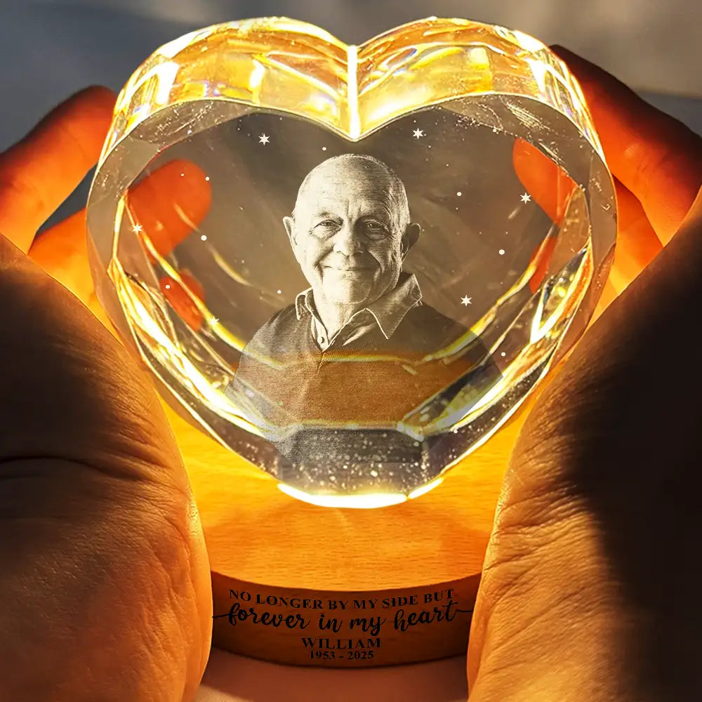 Pet Lovers,Cat Lovers,Dog Lovers,Sad,Memorial,Family - Custom Photo Forever Loved Memorial Dog Cat - Personalized Crystal Heart Shaped Lamp
