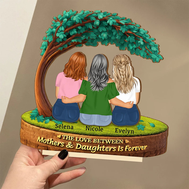Gift For Mother,Mom,Daughters (Adult),Happy - The Love Between Mother & Daughter - Personalized Custom Shaped 2-Layered Wooden Plaque