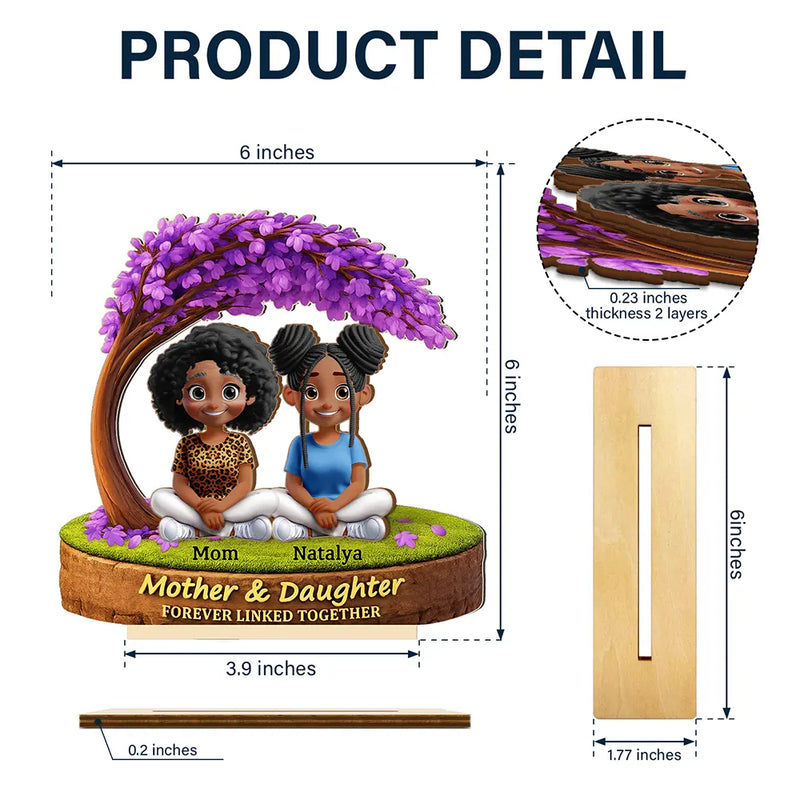 Gift For Mother,Mom - Daughters (Adult),Happy - Mother Daughter Under The Tree Forever Linked Together - Personalized Custom Shaped 2-Layered Wooden Plaque