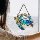 Grandma - Grandkids,Gift For Grandma,Gift For Mother,Happy,Top Market - Turtle Stained Glass Mom Grandma - Personalized Window Hanging Suncatcher Ornament