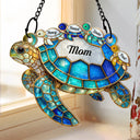 Grandma - Grandkids,Gift For Grandma,Gift For Mother,Happy,Top Market - Turtle Stained Glass Mom Grandma - Personalized Window Hanging Suncatcher Ornament