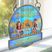 Vector,Patio,Poolside,Gift For Couples,Gift For Husband,Gift For Wife,Gift For Boyfriend,Gift For Girlfriend,Funny - Couple Poolside Paradise Relax Enjoy Stained Glass Effect - Personalized Window Hanging Suncatcher Ornament