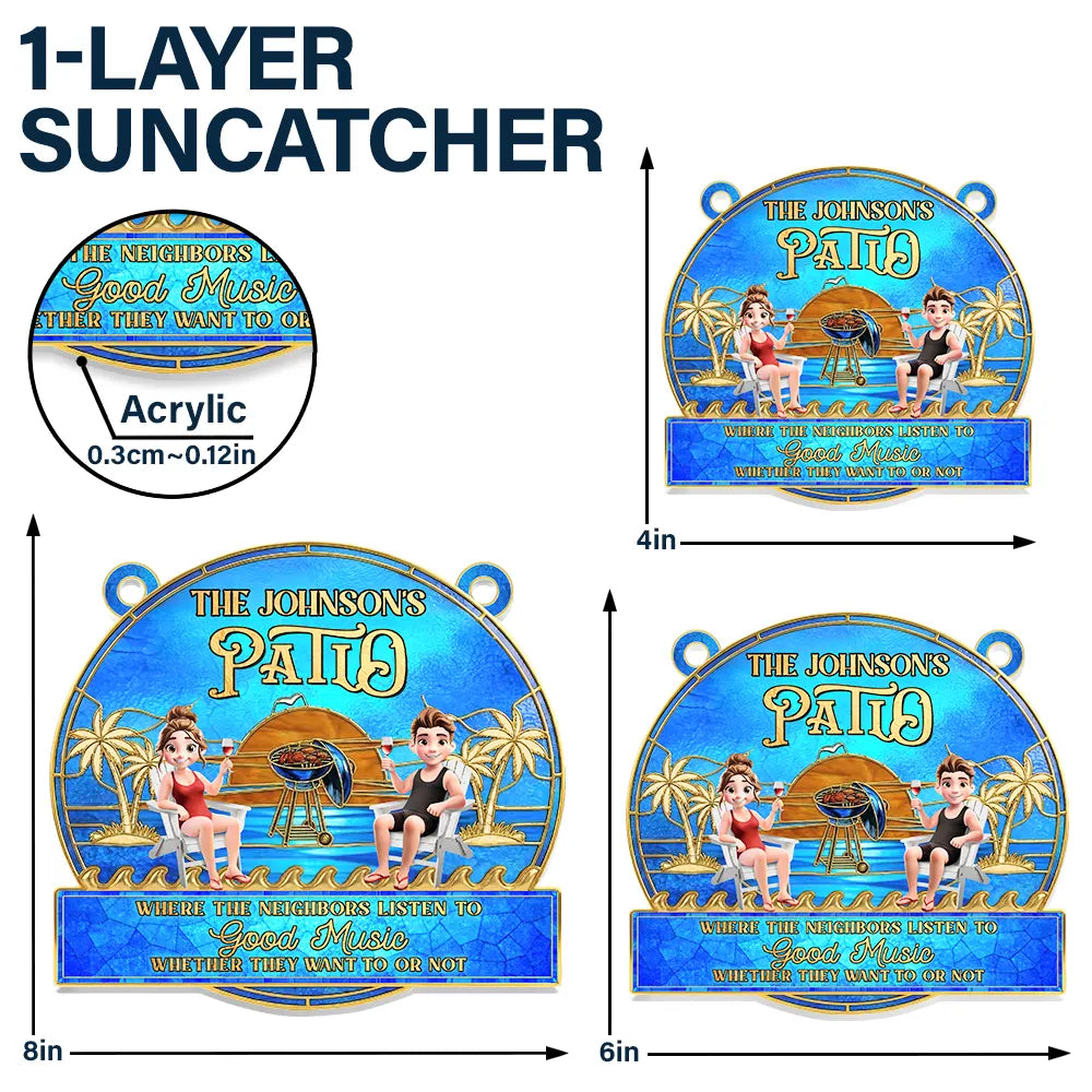 Vector,Patio,Poolside,Gift For Couples,Gift For Husband,Gift For Wife,Gift For Boyfriend,Gift For Girlfriend,Funny - Couple Poolside Paradise Relax Enjoy Stained Glass Effect - Personalized Window Hanging Suncatcher Ornament
