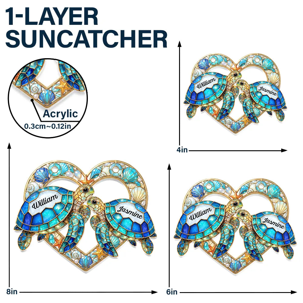 Gift For Couples,Gift For Husband,Gift For Wife,Gift For Boyfriend,Gift For Girlfriend,Beach,Happy,Icon - Sea Turtle Couple So Many In The Sea - Personalized Window Hanging Suncatcher Ornament