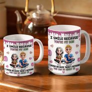 Gift For Mother,Gift For Daughter,Mom - Daughters (Adult),Happy,Vector - I Smile Because You Are My Daughter Glitter Pink - Personalized White Edge-to-Edge Mug