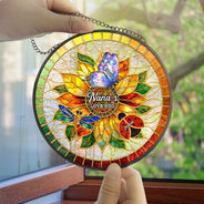 Gift For Grandma,Grandma - Grandkids,Grandma's Hobby,Gardening,Happy,Icon,Adorable - Grandma's Love Bugs Stained Glass Effect - Personalized Stained Glass Window Hanging Suncatcher