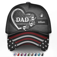 Independence Day,Gift For Father,Gift For Grandpa,Grandpa - Grandkids,Happy,Icon,Proud - Stars & Stripes Grandpa Dad Kids Handprints - Personalized Classic Cap
