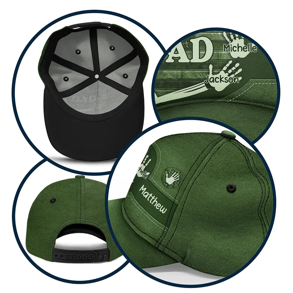 Independence Day,Gift For Father,Gift For Grandpa,Grandpa - Grandkids,Happy,Icon,Proud - Stars & Stripes Grandpa Dad Kids Handprints - Personalized Classic Cap