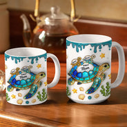 Gift For Grandma,Grandma - Grandkids,Gift For Mother,Beach,Happy,Non-Eng,Icon,Grateful - First Mom Now Grandma Turtle - Personalized White Edge-to-Edge Mug
