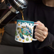 Gift For Grandma,Grandma - Grandkids,Gift For Mother,Beach,Happy,Non-Eng,Icon,Grateful - First Mom Now Grandma Turtle - Personalized White Edge-to-Edge Mug
