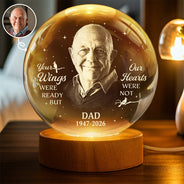 Custom Photo,Memorial,Family,Photo,Sympathetic - Custom Photo Memorial Family Your Wings Were Ready - Personalized Crystal Globe Lamp