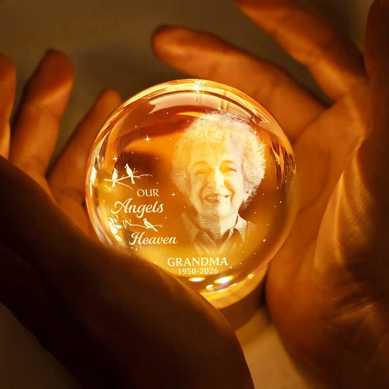 Custom Photo,Memorial,Family,Photo,Sympathetic - Custom Photo Memorial Family Your Wings Were Ready - Personalized Crystal Globe Lamp