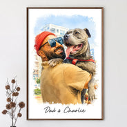Gift For Husband,Gift For Men,Gift For Father,Gift For Grandpa,Non-Eng,Photo - Watercolor (with BG),Cozy - Custom Photo Watercolor Painting I Love You Daddy Grandpa Pet Dad - Personalized Poster