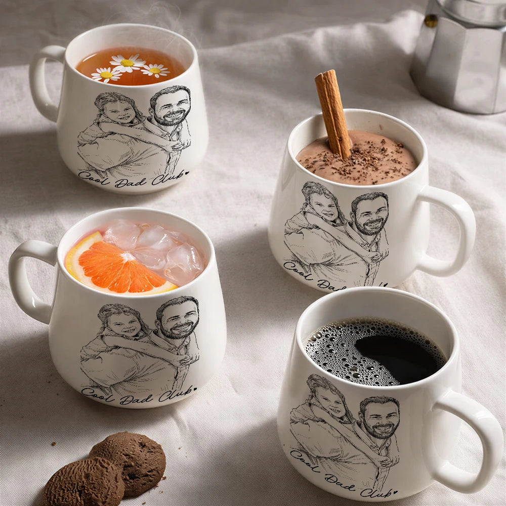 Custom Photo,Gift For Father,Dad - Children,Non-Eng,Photo - Pencil Sketch,Proud - Custom Photo Pencil Sketch Best Dad Ever Dad Family Gift - Personalized Tapered Mug