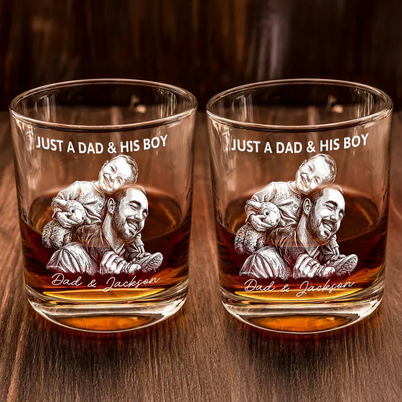 Custom Photo,Gift For Father,Dad - Daughters (Young),Non-Eng,Photo - Pencil Sketch (Dark BG),Proud - Custom Photo White Pencil Sketch Art Just A Dad And His Girl - Personalized Whiskey Glass