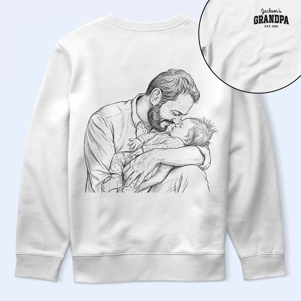 Custom Photo,Gift For Father,New Dad,New baby,Photo - Pencil Sketch,Adorable - Custom Photo Pencil Sketch Dad Tshirt With Kid's Name, First Time Dad - Personalized T Shirt