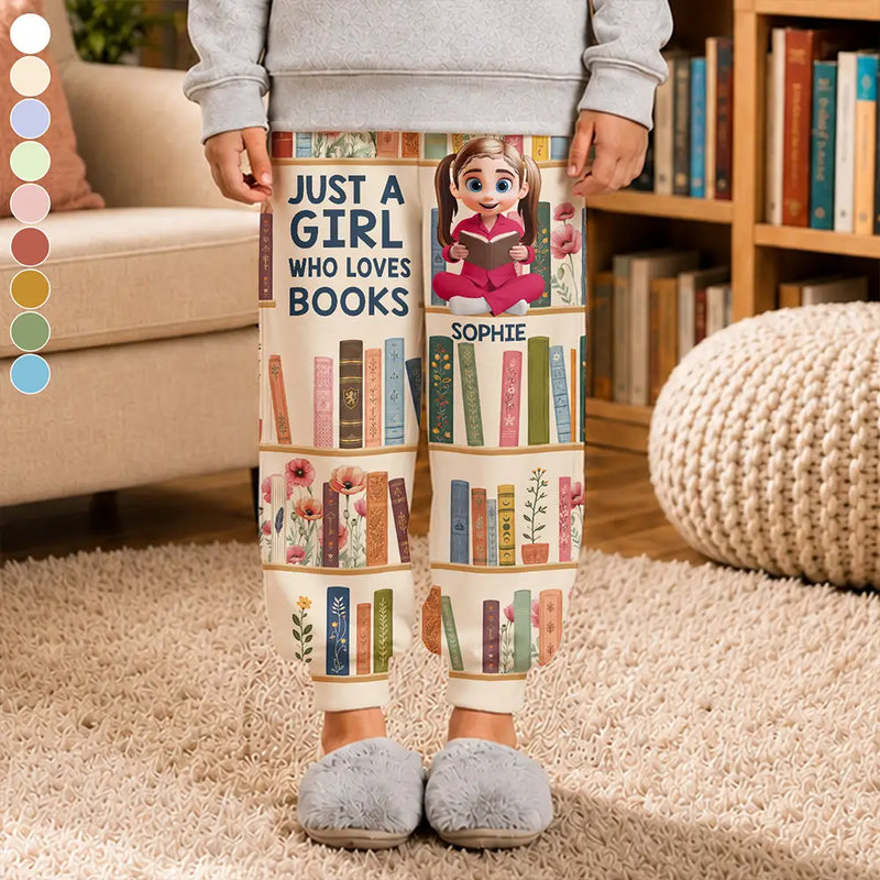 Christmas,Cozy,Reading,Gift For Yourself,Vector - A Girl Who Loves Books Birth Month Flower - Personalized Pajama Pants